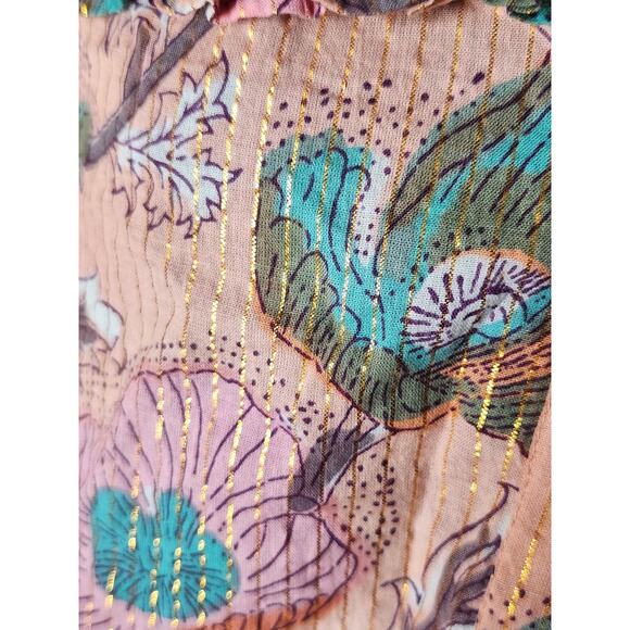 Lola Australia Kara Top Floral Apricot Blouse Ruffle Neck 3/4 Sleeve Boho Chic S - Picture 5 of 10